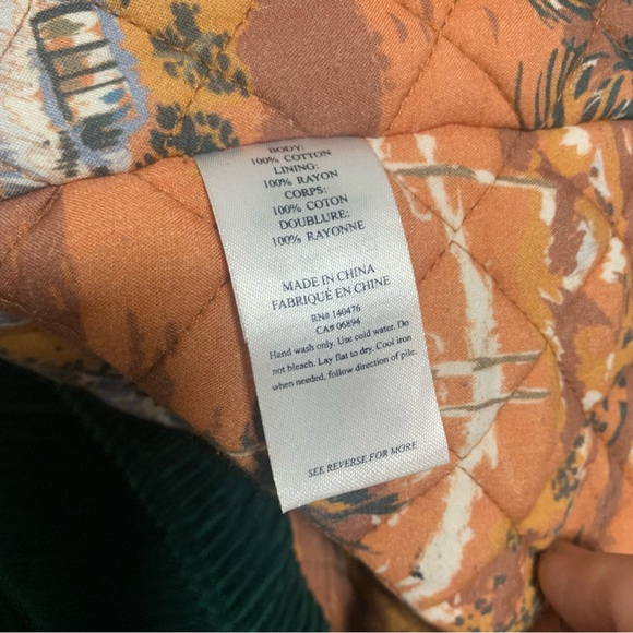 Faherty Muriel Green sherpa collar quilted Corduroy coat Size Small corduroy - Picture 4 of 5